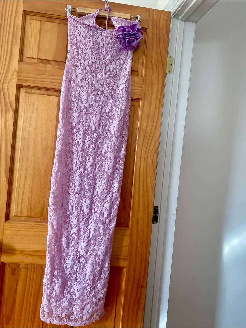 PrettyLittleThing Lilac Lace Floral Halter Maxi Cover Up Dress Size 4